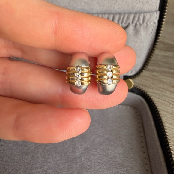 Jewelry - 14k 585 Two Tone Gold Earrings With Diamonds 6 grams